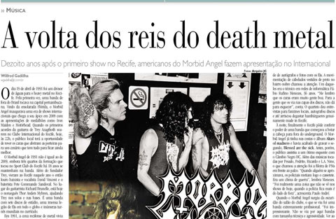 Clipping: Morbid Angel na Capa do Caderno C 31-1